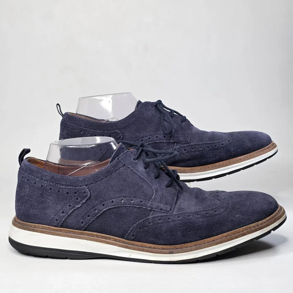 Clarks Chantry Men's 9.5 M Wing Navy Suede Brogue Wingtip Oxford Shoes 26155073
